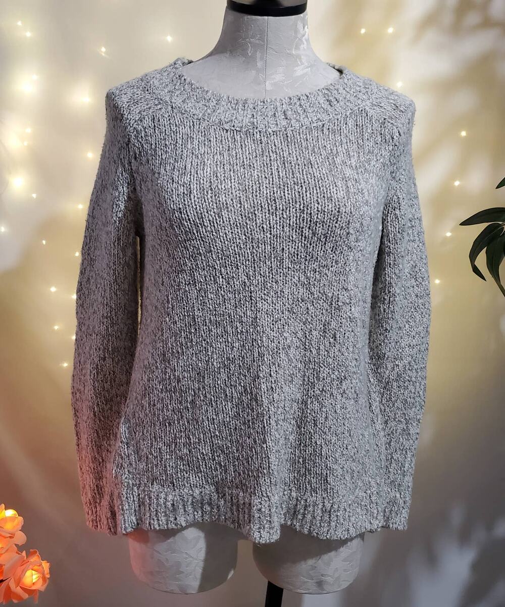 LOFT Ann Taylor Chunky Knit Hi-Low Pullover Sweater Womens M Heather Gray Cozy